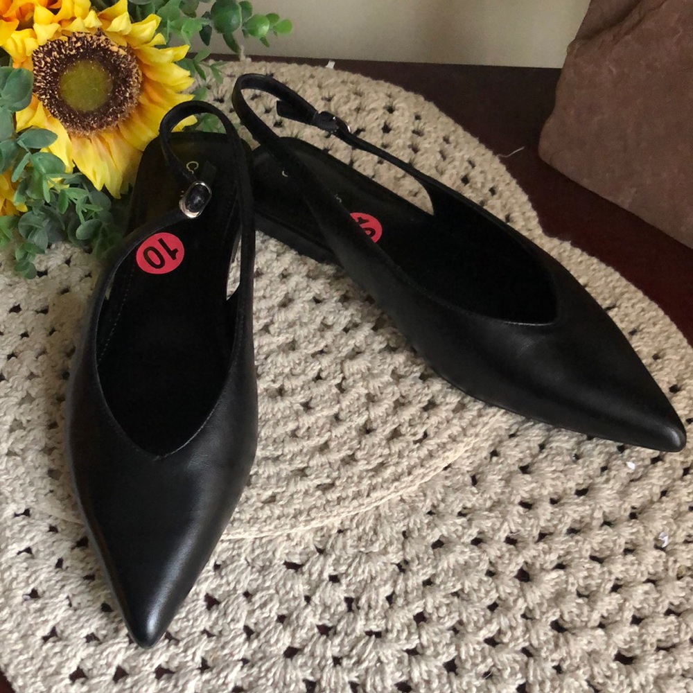 Calvin Klein Black Pointed Slingback Flats - Galiana SIZE 10